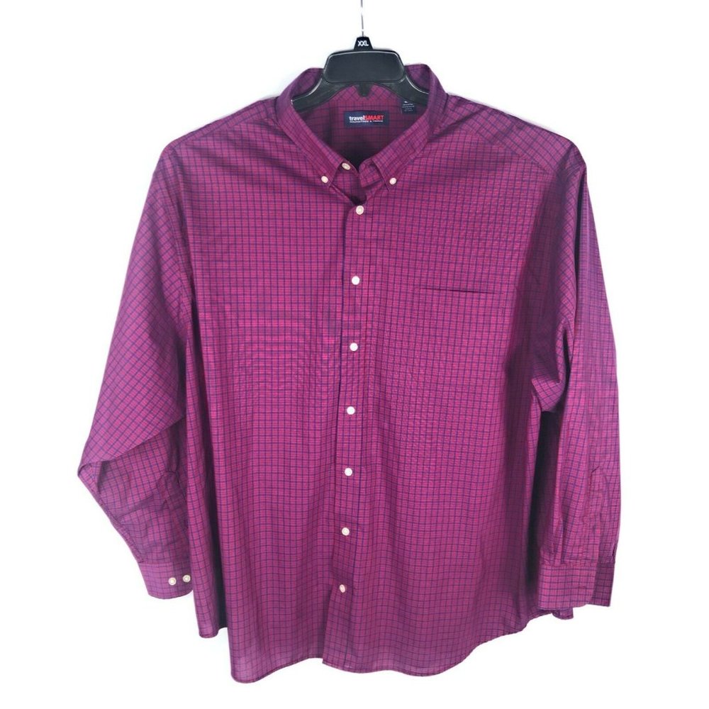 TravelSmart Roundtree Men's 4XB Burgundy Check Long Sleeve Casual Shirt A25